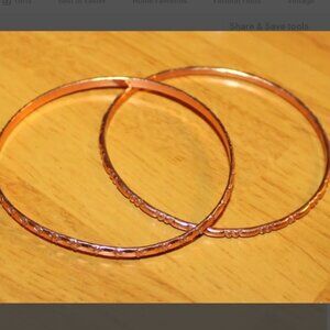 Vintage Embossed Geometric Copper Stacking Bangles – Set of 2